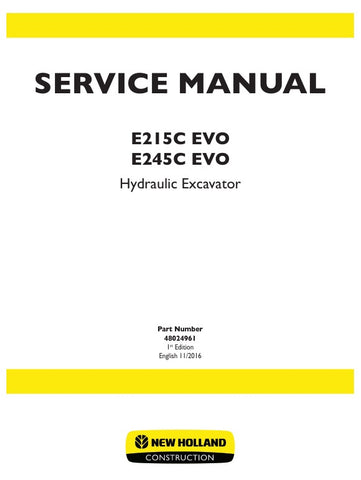 Unlock the full potential of your New Holland E215C EVO and E245C EVO hydraulic excavators with the comprehensive service manual (48024961) in PDF format. This essential guide provides detailed schematics, troubleshooting tips, and maintenance procedures to ensure your machinery operates at peak performance. With easy navigation and clear instructions, you can save time and reduce downtime, making it an invaluable resource for operators and technicians alike. Invest in your equipment's longevity and efficie