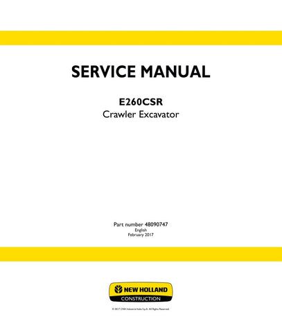 Unlock the full potential of your New Holland E260CSR Crawler Excavator with the comprehensive Service Manual (48090747) in PDF format. This essential guide provides detailed instructions, schematics, and troubleshooting tips to ensure optimal performance and maintenance of your equipment. With easy navigation and clear illustrations, you can quickly find the information you need to keep your excavator running smoothly and efficiently. Invest in this invaluable resource today and enhance the longevity and r