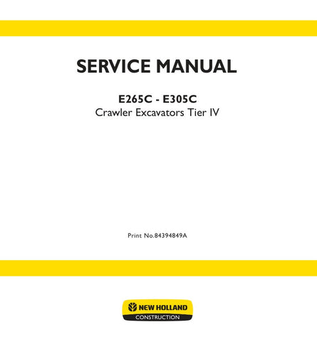  Enhance your maintenance capabilities with the NEW HOLLAND E265C, E305C (TIER IV) Crawler Excavator Service Manual (Part No. 84394849A). This comprehensive PDF file is designed to provide you with detailed insights into the operation, troubleshooting, and repair of your excavator, ensuring optimal performance and longevity. With easy navigation and clear illustrations, this manual is an essential resource for both seasoned professionals and DIY enthusiasts, empowering you to tackle any service task with 