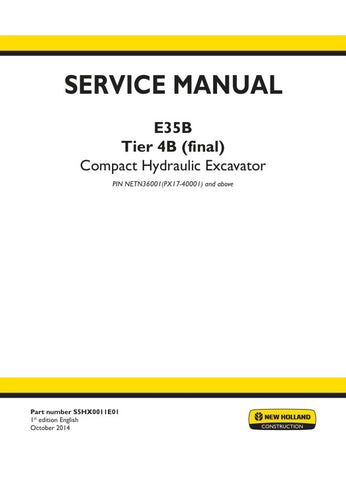 Unlock the full potential of your New Holland E35B Tier 4B (Final) excavator with the comprehensive service manual S5HX0011E01, available in a convenient PDF format. This essential guide provides detailed maintenance procedures, troubleshooting tips, and specifications to ensure your machine operates at peak performance. With easy navigation and clear illustrations, you can quickly find the information you need to keep your equipment running smoothly and efficiently. Invest in this invaluable resource today