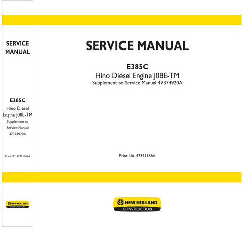  Unlock the full potential of your New Holland E385C with the comprehensive Hino J08E-TM Diesel Engine Service Manual (Part No. 47391168A). This expertly crafted PDF file is your go-to resource for detailed maintenance procedures, troubleshooting tips, and essential specifications, ensuring your engine operates at peak performance. With easy navigation and clear illustrations, this manual empowers you to tackle repairs confidently, saving you time and money. Invest in your equipment's longevity and efficien