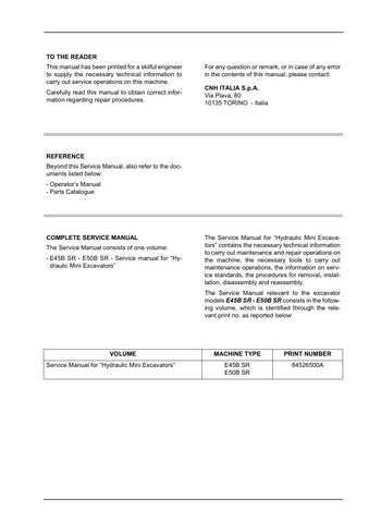 Unlock the full potential of your New Holland E45B SR and E50B SR mini excavators with the comprehensive service manual (84526500A) in PDF format. This essential guide provides detailed maintenance procedures, troubleshooting tips, and technical specifications to ensure your equipment operates at peak performance. With easy navigation and clear illustrations, you can quickly find the information you need to keep your excavators running smoothly and efficiently. Invest in this invaluable resource today and e