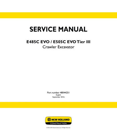 Unlock the full potential of your New Holland E485C EVO and E505C EVO Tier III Crawler Excavators with the comprehensive Service Manual (48044251) in PDF format. This essential guide provides detailed instructions, schematics, and troubleshooting tips to ensure optimal performance and maintenance of your machinery. With easy navigation and clear illustrations, you can quickly access the information you need to keep your excavators running smoothly and efficiently. Invest in this invaluable resource today an