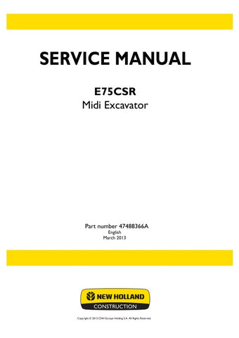 Unlock the full potential of your New Holland E75CSR Midi Excavator with the comprehensive Service Manual (Part Number: 47488366A) available in PDF format. This essential guide provides detailed instructions, diagrams, and troubleshooting tips to ensure optimal performance and maintenance of your equipment. Whether you're a seasoned professional or a DIY enthusiast, this manual is designed to help you keep your excavator running smoothly and efficiently, saving you time and costly repairs. Don't miss out on