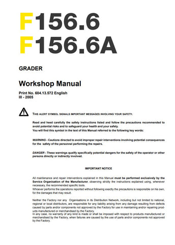 Unlock the full potential of your New Holland F156.6 and F156.6A Grader with the comprehensive Workshop Manual (604.13.572) in PDF format. This essential guide provides detailed instructions, schematics, and troubleshooting tips to ensure your equipment operates at peak performance. Whether you're a seasoned technician or a DIY enthusiast, this manual is designed to simplify maintenance and repairs, saving you time and money. Invest in your machinery's longevity and efficiency today with this invaluable re
