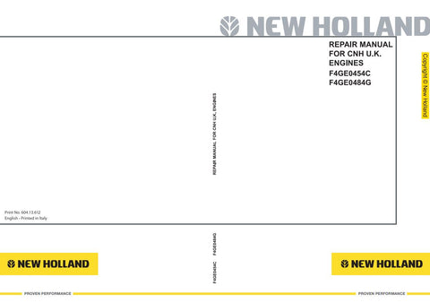 Unlock the full potential of your New Holland F4GE0454C and F4GE0484G engines with our comprehensive Engine Repair Manual (604.13.612) in PDF format. This essential guide provides detailed instructions, diagrams, and troubleshooting tips to ensure efficient repairs and maintenance. Whether you're a seasoned mechanic or a DIY enthusiast, this manual is designed to help you save time and money while keeping your equipment running smoothly. Don't miss out on the opportunity to enhance your repair skills and ex