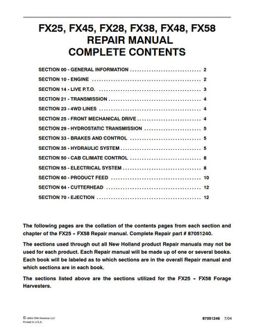 Unlock the full potential of your New Holland machinery with the comprehensive Repair Manual (87051246) for FX58, FX48, FX45, FX38, FX28, and FX25 models. This PDF file is an essential resource for both seasoned technicians and DIY enthusiasts, providing detailed instructions, diagrams, and troubleshooting tips to ensure your equipment runs smoothly and efficiently. With easy navigation and clear visuals, you can quickly find the information you need to perform repairs and maintenance, saving you time and m
