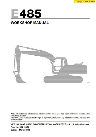 Unlock the full potential of your New Holland Kobelco E485 Crawler Excavator with the comprehensive Workshop Manual (604.13.472) in PDF format. This essential guide provides detailed insights into maintenance, troubleshooting, and repair procedures, ensuring your equipment operates at peak performance. With easy navigation and clear illustrations, this manual is designed for both seasoned professionals and DIY enthusiasts, making it an invaluable resource for keeping your excavator in top condition. Don't m