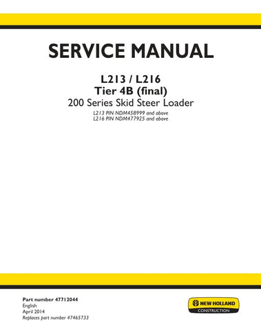 Unlock the full potential of your New Holland L213 and L216 equipment with the comprehensive Tier 4B (Final) Service Manual (Part Number: 47712044). This PDF file is an essential resource for maintenance and repair, providing detailed diagrams, troubleshooting tips, and step-by-step instructions to keep your machinery running smoothly. Ensure optimal performance and longevity of your equipment by having this invaluable guide at your fingertips. Perfect for both seasoned professionals and DIY enthusiasts, th