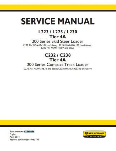 Unlock the full potential of your New Holland L223, L225, L230, C232, and C238 loaders with the comprehensive Service Manual (Part Number: 47540694) in PDF format. This essential guide provides detailed instructions, diagrams, and troubleshooting tips to ensure your equipment operates at peak performance. Whether you're a seasoned technician or a DIY enthusiast, this manual is designed to simplify maintenance and repairs, saving you time and money. Invest in your machinery's longevity and efficiency today!