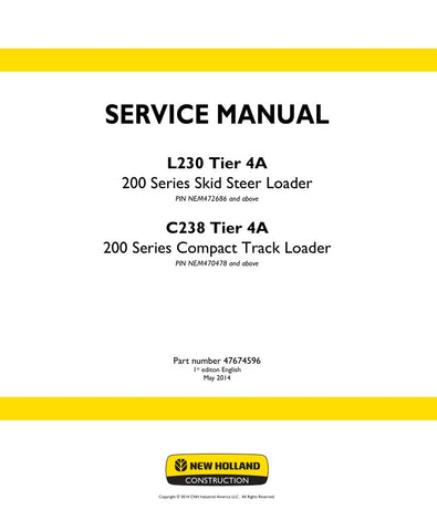 Unlock the full potential of your New Holland L230 and C238 equipment with the comprehensive Tier 4A Service Manual (Part Number: 47674596). This PDF file is an essential resource for maintenance and repair, providing detailed diagrams, troubleshooting tips, and step-by-step instructions to keep your machinery running smoothly. Ensure optimal performance and longevity of your investment with this user-friendly guide, designed for both seasoned professionals and DIY enthusiasts. Don't miss out on the opportu