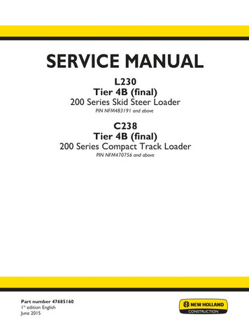  Unlock the full potential of your New Holland L230 and C238 equipment with the comprehensive Tier 4B (Final) Service Manual (Part Number: 47685160). This PDF file is an essential resource for maintenance and repair, providing detailed diagrams, troubleshooting tips, and step-by-step instructions to ensure your machinery operates at peak performance. With this manual, you can save time and money by tackling repairs yourself, ensuring your equipment remains reliable and efficient for all your projects. Don't