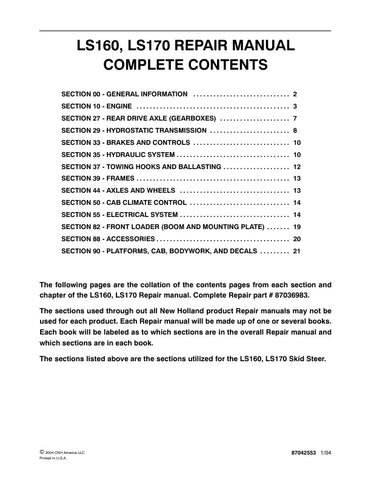 Unlock the full potential of your New Holland LS160 and LS170 skid steer loaders with the comprehensive Repair Manual (Part Number: 87036983) in PDF format. This essential guide provides detailed schematics, troubleshooting tips, and step-by-step repair instructions, ensuring you can maintain and repair your equipment with confidence. Whether you're a seasoned mechanic or a DIY enthusiast, this manual is designed to save you time and money while keeping your machinery running smoothly. Don't let minor issue