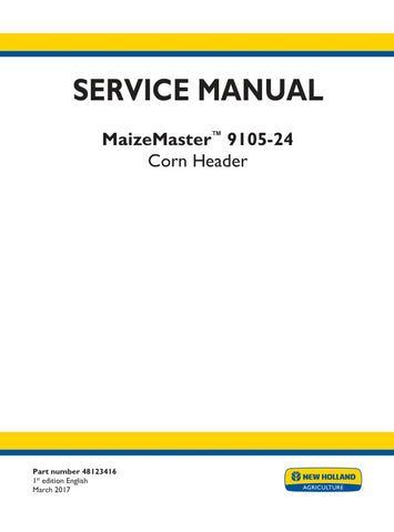 Enhance your farming efficiency with the New Holland MaizeMaster 9105-24 Corn Header Service Manual (Part No. 48123416). This comprehensive PDF file is designed to provide you with detailed insights and step-by-step instructions for maintaining and servicing your corn header, ensuring optimal performance and longevity. With easy navigation and clear illustrations, this manual is an essential resource for both seasoned professionals and new operators, helping you minimize downtime and maximize productivity 