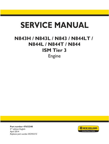 Unlock the full potential of your New Holland engine with the comprehensive N843H, N843L, N843, N844LT, N844L, N844T, and N844 ISM Tier 3 Engine Service Manual (Part No. 47632248). This PDF file is an essential resource for maintenance and repair, providing detailed diagrams, troubleshooting tips, and step-by-step instructions to ensure your engine operates at peak performance. Whether you're a seasoned mechanic or a DIY enthusiast, this manual will empower you to tackle any service task with confidence, sa