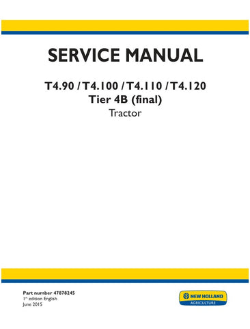  Unlock the full potential of your New Holland T4 series tractor with the comprehensive T4.90, T4.100, T4.110, and T4.120 Tier 4B (Final) Service Manual (Part No. 47878245). This PDF file is an essential resource for any owner or technician, providing detailed instructions, diagrams, and troubleshooting tips to ensure optimal performance and maintenance. With easy navigation and clear information at your fingertips, you can confidently tackle repairs and keep your tractor running smoothly for years to come.