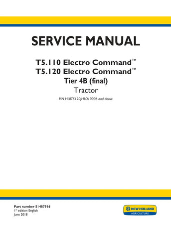 Unlock the full potential of your New Holland T5.110 and T5.120 Electro Command Tier 4B tractor with the comprehensive service manual (51487916) in PDF format. This essential guide provides detailed maintenance procedures, troubleshooting tips, and technical specifications to ensure your tractor operates at peak performance. With easy navigation and clear illustrations, you'll have the knowledge to tackle repairs and upkeep efficiently, saving you time and money. Invest in this invaluable resource today and