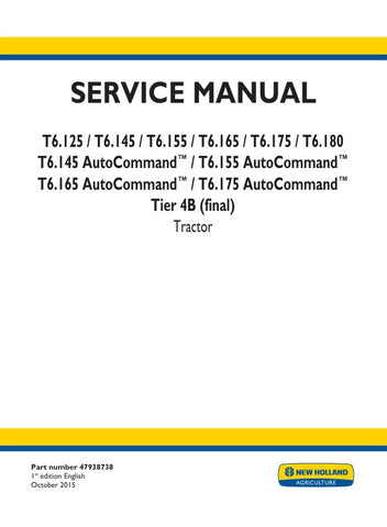 Unlock the full potential of your New Holland T6 series tractors with the comprehensive Autocommand Tier 4B (Final) Service Manual (47938738) in PDF format. This essential guide provides detailed insights into maintenance, troubleshooting, and repair procedures for models T6.125, T6.145, T6.155, T6.165, T6.175, and T6.180. With easy navigation and clear illustrations, this manual ensures you can keep your equipment running smoothly and efficiently, maximizing productivity on the field. Don't miss out on the