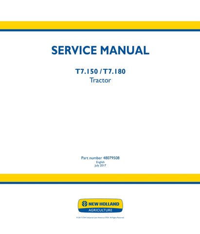  Unlock the full potential of your New Holland T7.150 and T7.180 tractors with the comprehensive Service Manual (48079508) in PDF format. This essential guide provides detailed maintenance procedures, troubleshooting tips, and technical specifications to ensure your equipment operates at peak performance. With easy navigation and clear illustrations, you'll have the knowledge you need to keep your tractor running smoothly and efficiently, saving you time and money on repairs. Don't miss out on this invaluab