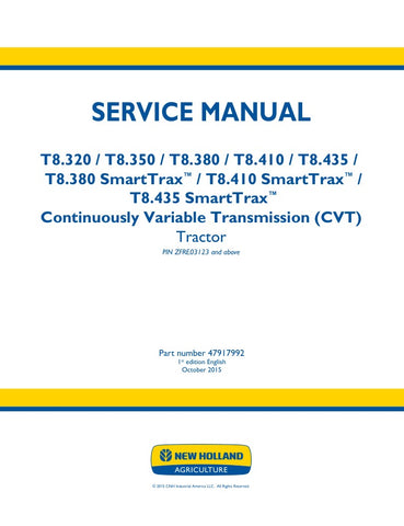 Unlock the full potential of your New Holland T8 series tractors with the comprehensive Service Manual (47917992) in PDF format. This essential guide covers models T8.320, T8.350, T8.380, T8.410, T8.435, and SmartTrax variants, providing detailed insights into maintenance, troubleshooting, and repair procedures. With easy navigation and clear illustrations, this manual ensures you can keep your equipment running smoothly and efficiently, minimizing downtime and maximizing productivity. Invest in your machin