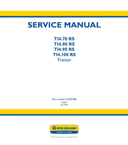  Unlock the full potential of your New Holland TI4.70 RS, TI4.80 RS, TI4.90 RS, and TI4.100 RS tractors with the comprehensive Service Manual (51427768) in PDF format. This essential guide provides detailed maintenance procedures, troubleshooting tips, and technical specifications to ensure your tractor operates at peak performance. With easy navigation and clear illustrations, you'll have the knowledge to tackle repairs and upkeep efficiently, saving you time and money. Invest in this invaluable resource 