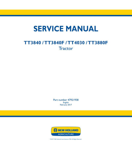 Unlock the full potential of your New Holland TT3840, TT3840F, TT4030, and TT3880F tractors with the comprehensive Service Manual (Part No. 47921938) in PDF format. This essential guide provides detailed instructions, diagrams, and troubleshooting tips to ensure your equipment runs smoothly and efficiently. Whether you're a seasoned mechanic or a DIY enthusiast, this manual is designed to help you perform maintenance and repairs with confidence, saving you time and money. Don't miss out on the opportunity t
