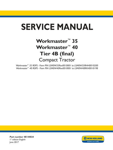 Unlock the full potential of your New Holland Workmaster 35 and 40 Tier 4B (Final) with the comprehensive Service Manual (48144024) in PDF format. This essential guide provides detailed maintenance procedures, troubleshooting tips, and specifications to ensure your equipment operates at peak performance. With easy navigation and clear illustrations, you'll have the knowledge you need to keep your tractor running smoothly and efficiently. Invest in this invaluable resource today and enhance the longevity and
