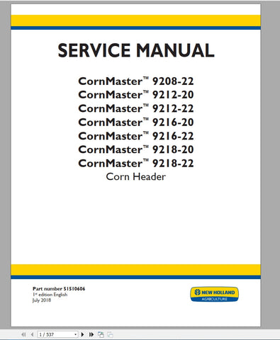 New Holland Corn Header 9208-22, 9218-22 Service Repair Manual 51510606 - Manual labs