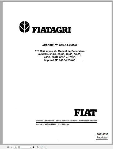 New Holland Fiat 55-75, 60-75, 70-75, 75C ,80-75 Workshop Manual 06910097 - Manual labs