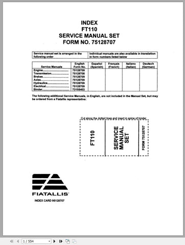 New Holland Fiat Allis Wheel Loader FT110 Service Repair Manual 75128707 - Manual labs