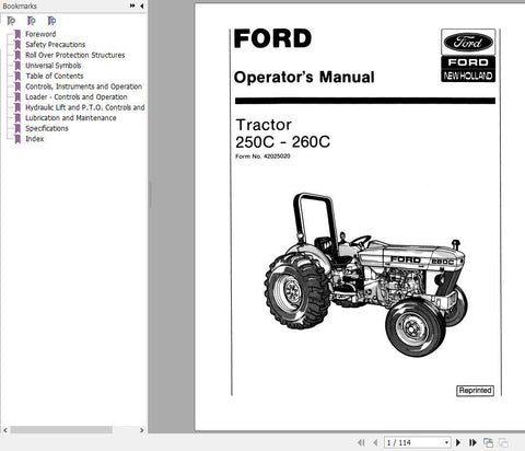 New Holland Ford 250C,260C Tractor Operator’s Manual 42025020 - Manual labs
