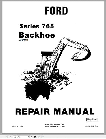 New Holland Ford Backhoe 765 Series Repair Manual 42076511 - Manual labs