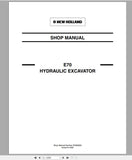 New Holland Hydraulic Excavator E70 Shop Service Repair Manual 87360603na - Manual labs