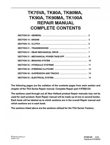 New Holland Tractor TK75VA, TK100A Service Repair Manual 87582127 - Manual labs