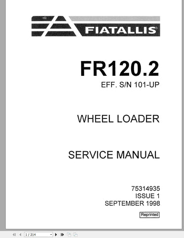 New Holland Fiat Allis Wheel Loader FR120-2 Service Repair Manual 75314935 - Manual labs