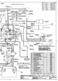 A black and white technical schematic diagram showing wiring connections for a motorcycle or engine starter system, with labeled components, connection points, and a parts reference table.