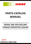 CLAAS FORAGE HARVESTER JAGUAR 680 /675 (182,184) PARTS CATALOGUE MANUAL S/N 18200011 - 18299999