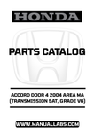 HONDA ACCORD DOOR 4 2004 AREA MA (TRANSMISSION 5AT, GRADE V6) PARTS CATALOG MANUAL - PDF DOWNLOAD