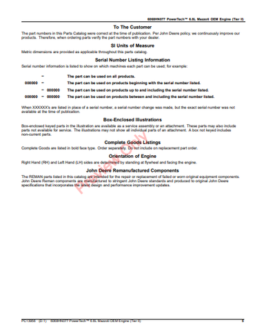 Discover the comprehensive parts catalog manual for the John Deere 6068HN077 PowerTech 6.8L Mazzoti OEM Engine (Tier II). Find the right parts easily!