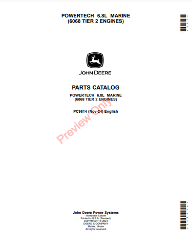 Discover the comprehensive parts catalog manual for John Deere PowerTech 6.8L 6068SFM75 marine engines. Access detailed information for efficient maintenance.