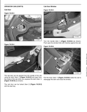 A black and white technical instruction sheet showing diagrams and labels for operating a cab door, with figures, captions, and numbered callouts explaining how to open, lock, and disengage the latch.