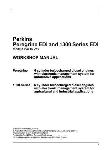 Peregrine and 1300 Series - Perkins 6 Cylinder Diesel Engines Power Service Repair Manual - Manual labs