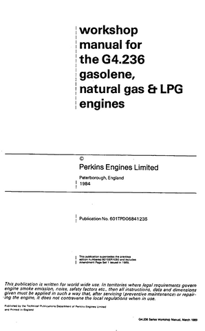 Perkins G4.236 Gasolene , Natural Gas and LPG Engines Manual