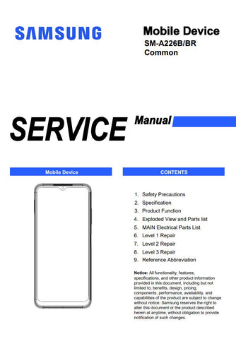 Unlock the full potential of your Samsung Galaxy A22 5G with our comprehensive service manual (SM-A226B, SM-A226BR) in PDF format. This essential guide provides detailed instructions, troubleshooting tips, and maintenance advice to ensure your device operates at its best. Perfect for both tech enthusiasts and everyday users, this manual empowers you to resolve issues quickly and efficiently, enhancing your overall smartphone experience. Download now and take control of your device!