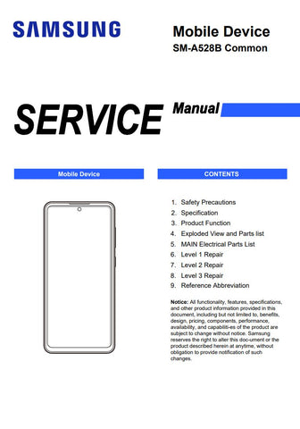 Unlock the full potential of your Samsung Galaxy A52S 5G with our comprehensive service manual (SM-A528B) in PDF format. This essential guide provides detailed instructions, troubleshooting tips, and maintenance advice to ensure your device operates at peak performance. Whether you're a tech enthusiast or a casual user, this manual is your go-to resource for maximizing your smartphone experience. Download now and take control of your device with confidence!