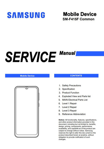 Unlock the full potential of your Samsung Galaxy F41 with the comprehensive Service Manual (SM-F415F) in PDF format. This essential guide provides detailed instructions, troubleshooting tips, and technical specifications to help you maintain and repair your device with confidence. Whether you're a tech enthusiast or a professional technician, this manual is your go-to resource for ensuring optimal performance and longevity of your smartphone. Download now and take the first step towards mastering your Galax