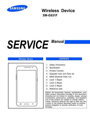 Unlock the full potential of your Samsung Galaxy Grand Prime VE (SM-G531F) with our comprehensive service manual in PDF format. This essential guide provides detailed instructions, troubleshooting tips, and technical specifications to help you maintain and repair your device with confidence. Whether you're a seasoned technician or a DIY enthusiast, this manual is your go-to resource for ensuring optimal performance and longevity of your smartphone. Download now and take the first step towards mastering your