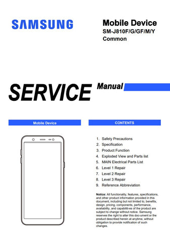 Unlock the full potential of your Samsung Galaxy J8 with our comprehensive Service Manual (SM-J810F, SM-J810G, SM-J810GF, SM-J810M, SM-J810Y) in PDF format. This essential guide provides detailed troubleshooting steps, repair instructions, and technical specifications, ensuring you have everything you need to maintain and optimize your device. Perfect for technicians and DIY enthusiasts alike, this manual empowers you to tackle repairs with confidence and keep your smartphone running smoothly. Download your
