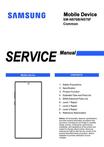 Unlock the full potential of your Samsung Galaxy Note 10+ with our comprehensive service manual (SM-N976B, SM-N975F) in PDF format. This essential guide provides detailed instructions, troubleshooting tips, and maintenance procedures to ensure your device operates at peak performance. Whether you're a tech enthusiast or a professional technician, this manual is your go-to resource for repairs and upgrades, making it easier than ever to keep your smartphone in top shape. Download now and take control of your