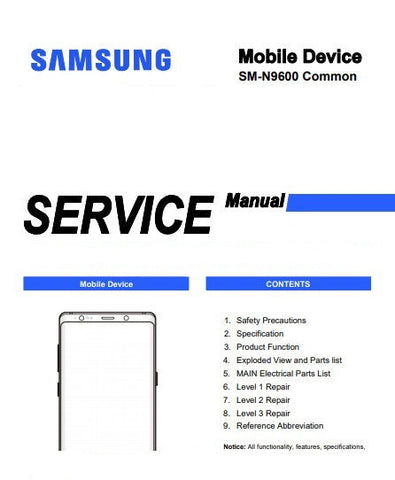 Unlock the full potential of your Samsung Galaxy Note 9 with the comprehensive Service Manual (SM-N9600) in PDF format. This essential guide provides detailed schematics, troubleshooting tips, and repair instructions, empowering you to tackle any issue with confidence. Whether you're a technician or a DIY enthusiast, this manual ensures you have all the information you need to maintain and optimize your device, making it a must-have resource for anyone looking to extend the life of their smartphone.